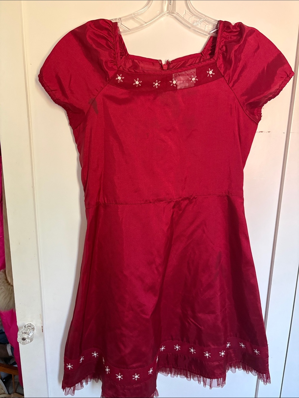 Red Girls' Party Dress with Floral Trim
